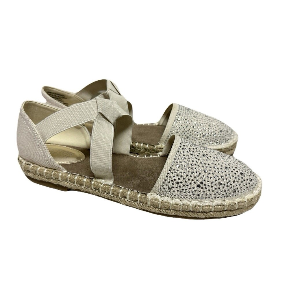 NEW Kenneth Cole Reaction Womens Size 7 Luna Espadrille Flats Rhinestone Beige - Picture 2 of 8